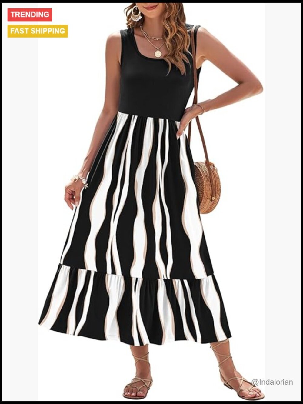 Sleeveless Square Neck Maxi Dress with Pockets Tiered Swing